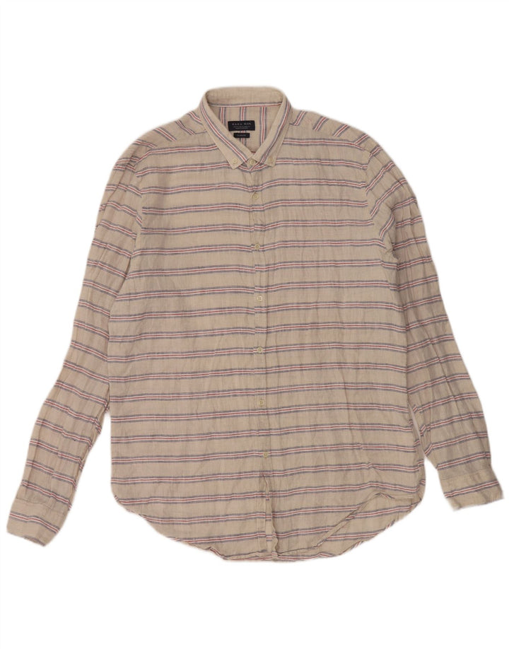 Camisa masculina Zara Slim Fit XL listrada cinza