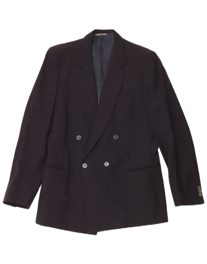 Jaqueta blazer masculina vintage com peito duplo IT 50 grande lã azul marinho