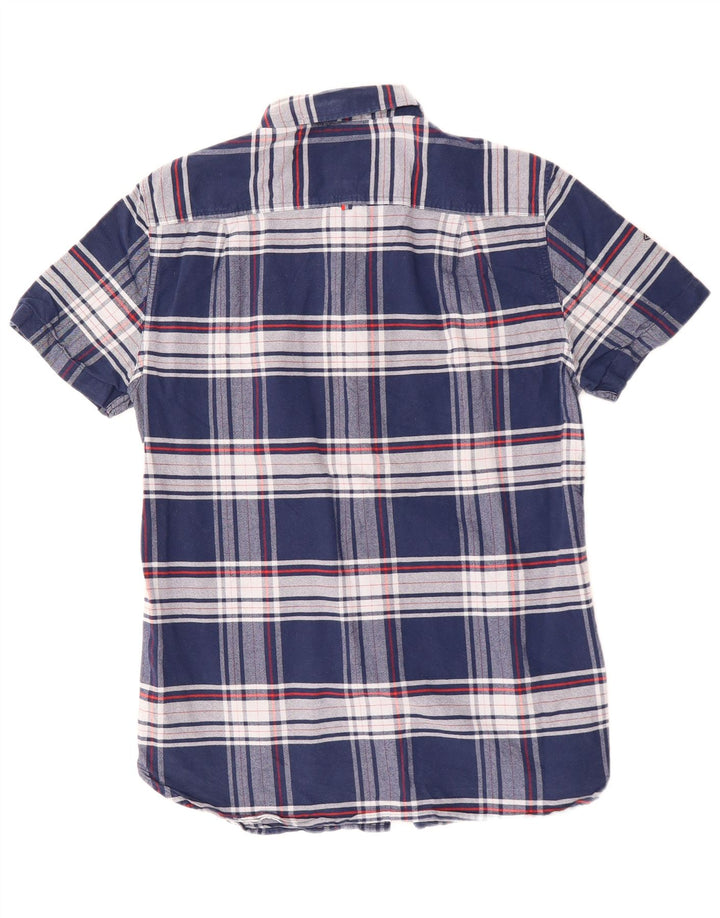 Camisa masculina de manga curta SUPERDRY algodão xadrez azul marinho médio