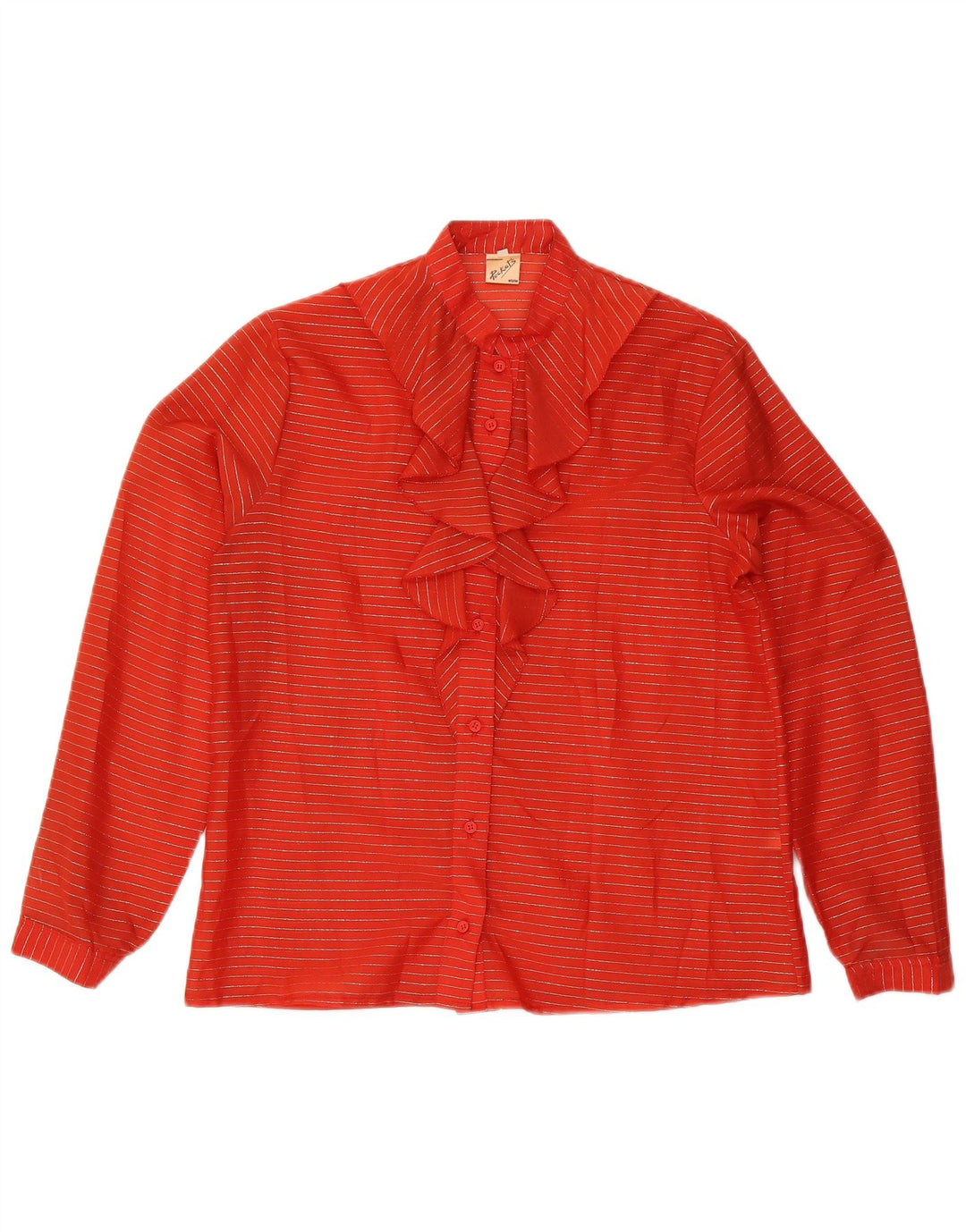 Blusa feminina vintage com babado frontal IT 48 XL poliéster listrado vermelho