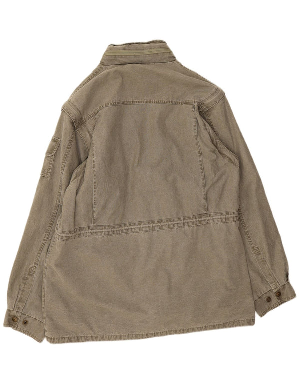 Jaqueta utilitária masculina vintage com capuz Reino Unido 44 2XL algodão cáqui