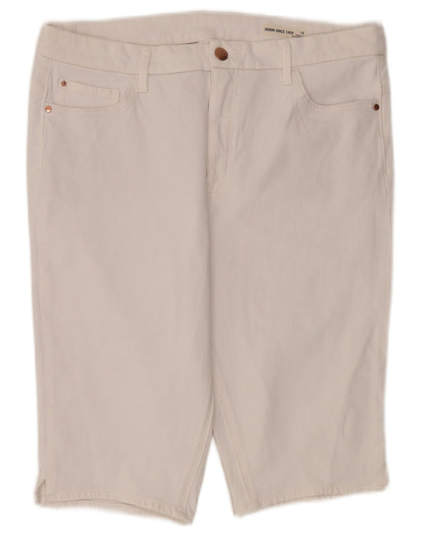 Shorts jeans feminino de cintura alta Marks & Spencer UK 18 XL W36 algodão branco