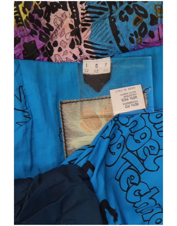 Jaqueta de esqui superdimensionada feminina vintage IT 52 2XL azul animal print poliamida