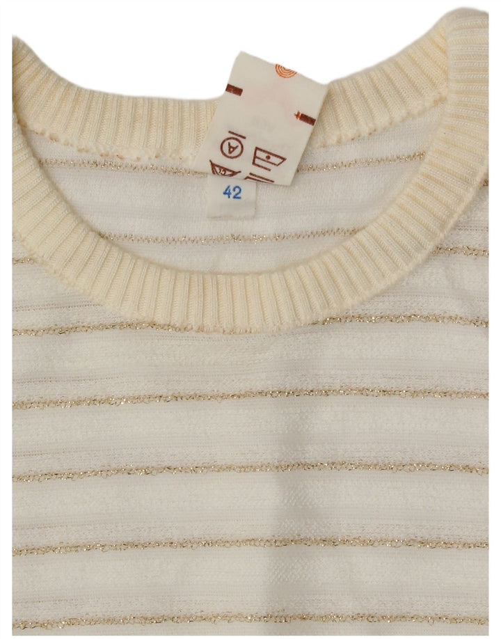 Suéter feminino vintage com gola redonda UE 42 listrado branco grande