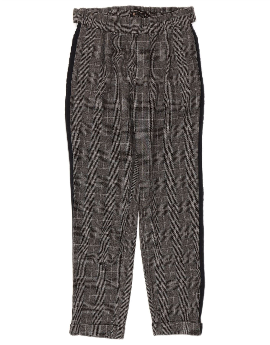 Zara Calça feminina casual slim pequena W26 L24 poliéster xadrez cinza