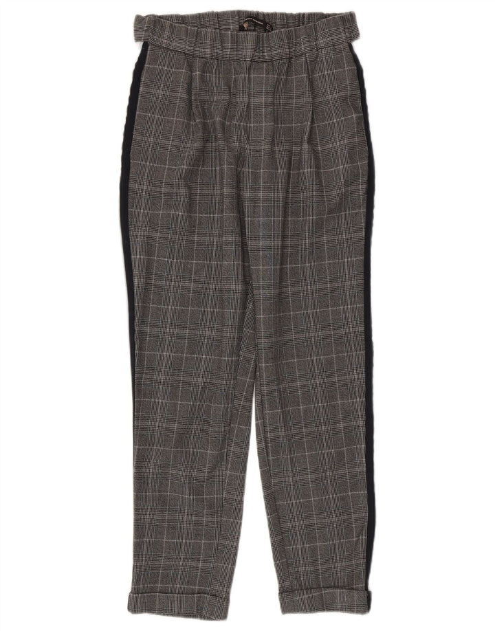 Zara Calça feminina casual slim pequena W26 L24 poliéster xadrez cinza
