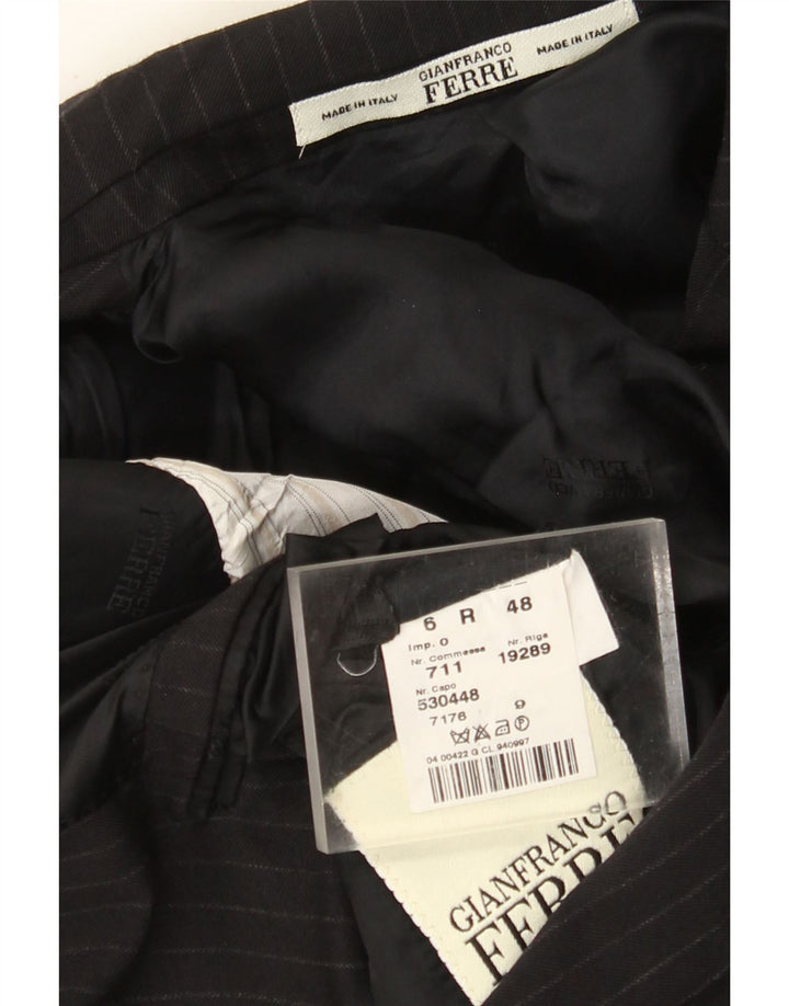 Jaqueta blazer masculina de 3 botões Gianfranco Ferre IT 48 risca de giz preta média