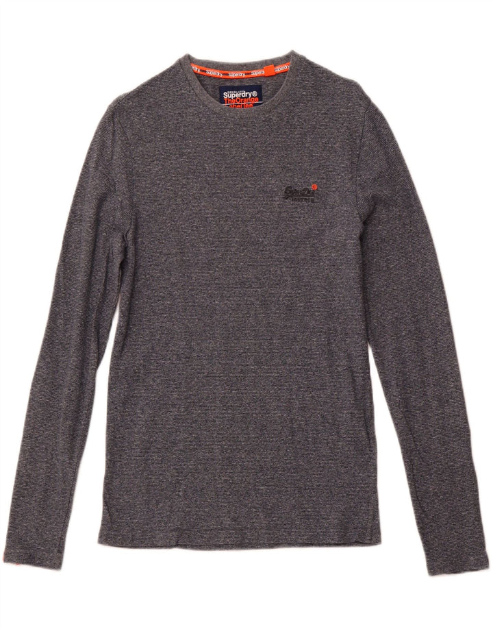 SUPERDRY Top masculino de manga comprida pequeno algodão manchado azul marinho