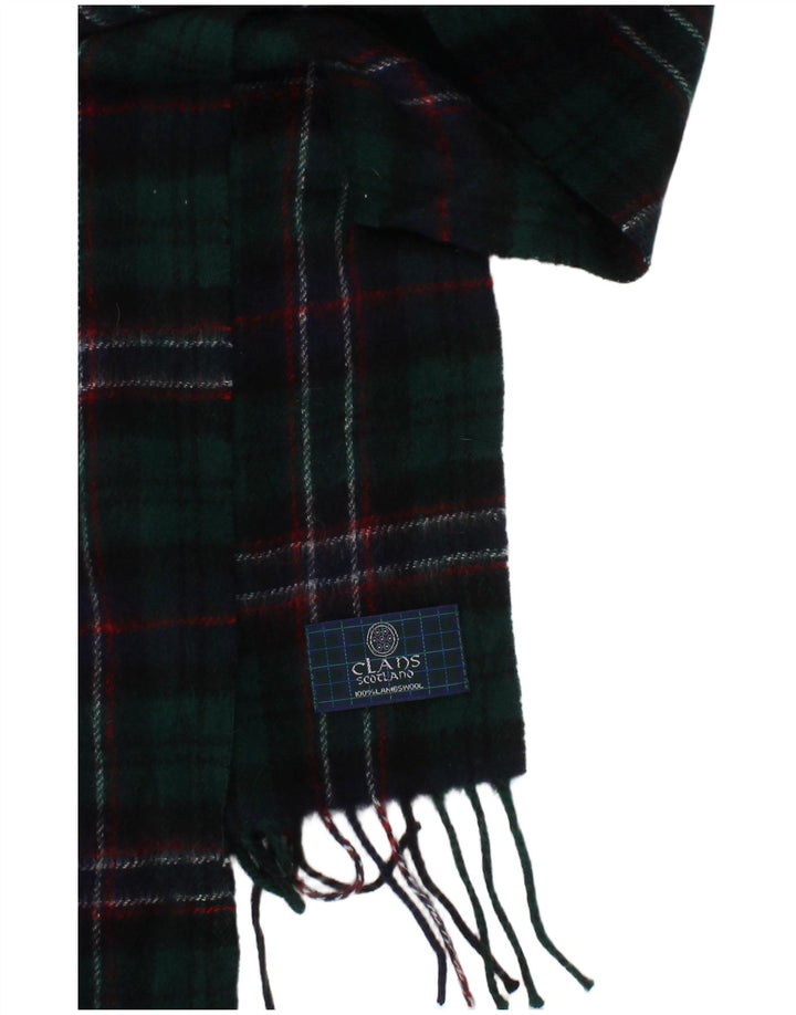 Lenço retangular masculino vintage tamanho único lã de cordeiro xadrez verde