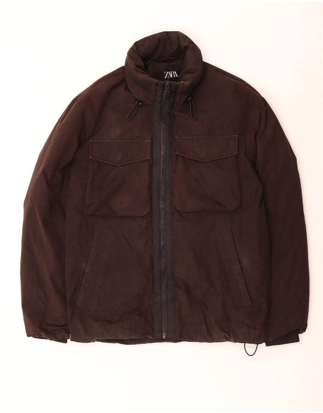 Jaqueta acolchoada com capuz masculina Zara UK 36 poliéster preto pequeno