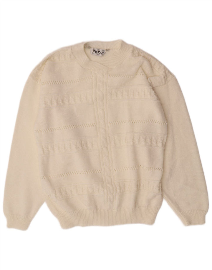 Suéter masculino VINTAGE com gola redonda, acrílico branco médio