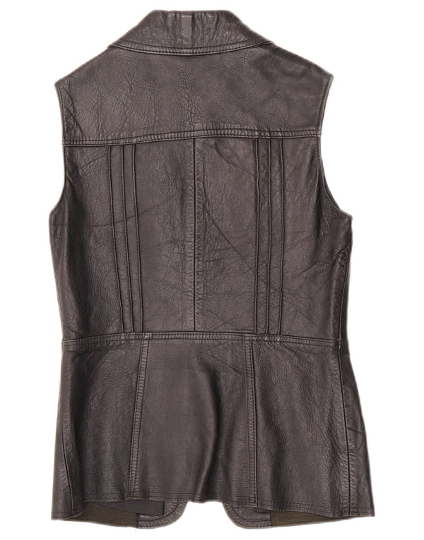 Colete de couro feminino vintage UK 10 pequeno couro preto