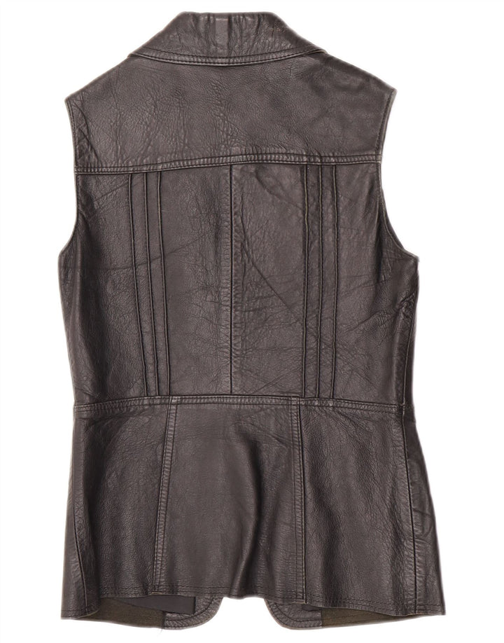 Colete de couro feminino vintage UK 10 pequeno couro preto