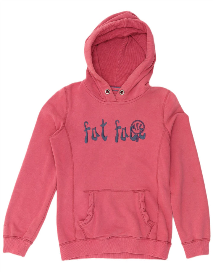 Suéter com capuz gráfico feminino Fat Face UK 12 rosa médio