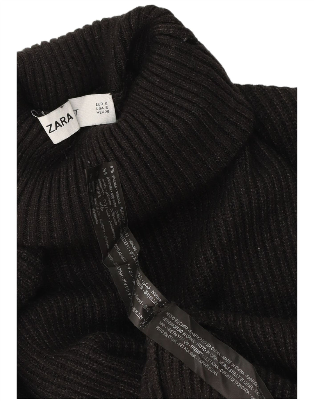 Suéter feminino Zara com gola redonda e viscose preta pequena Reino Unido 10