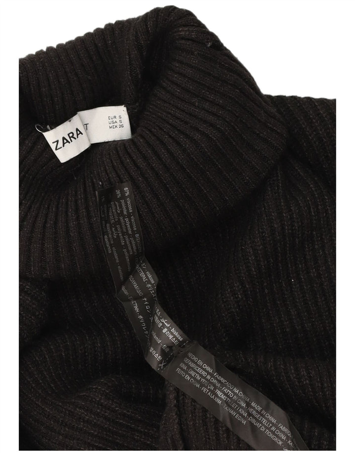 Suéter feminino Zara com gola redonda e viscose preta pequena Reino Unido 10