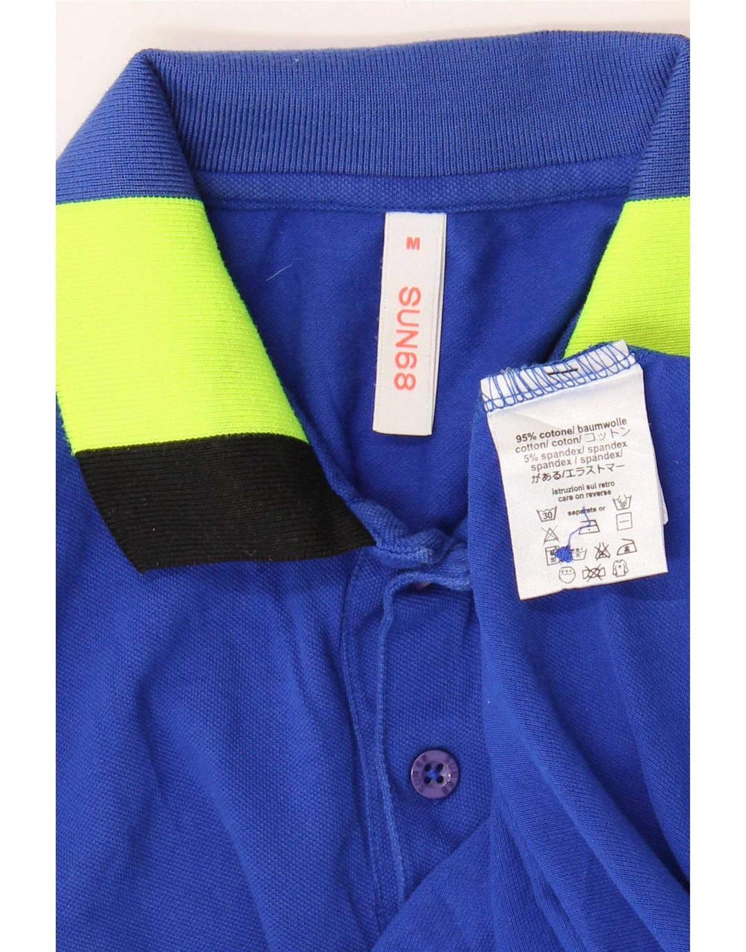 Camisa polo masculina Sun68 de algodão listrado azul médio