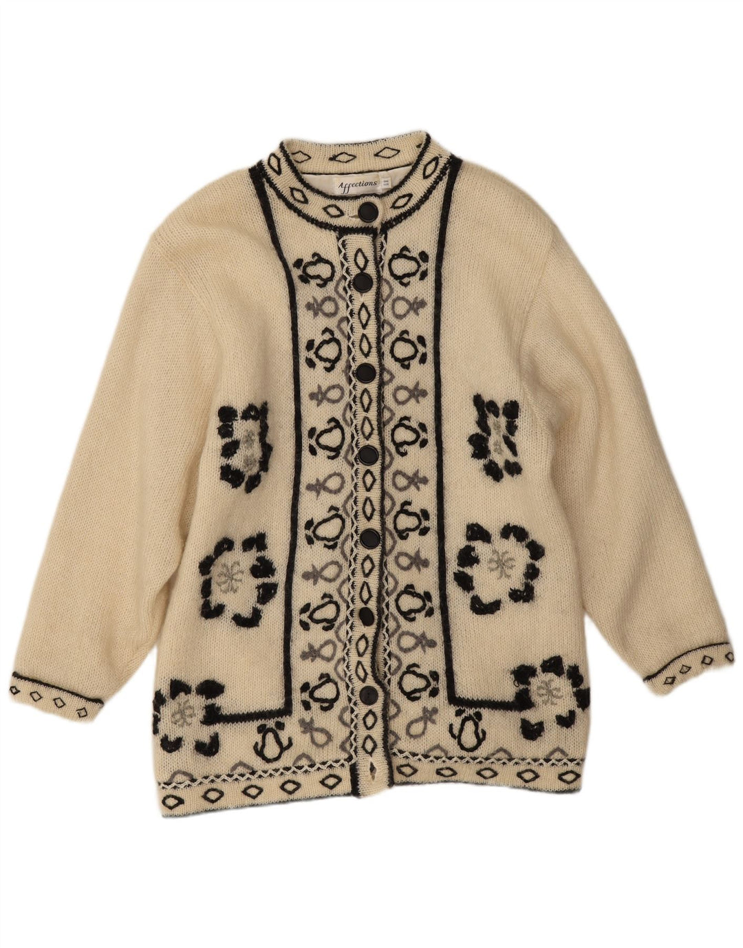 Cardigã feminino Affections Longline, tamanho único, branco, floral, Mohair