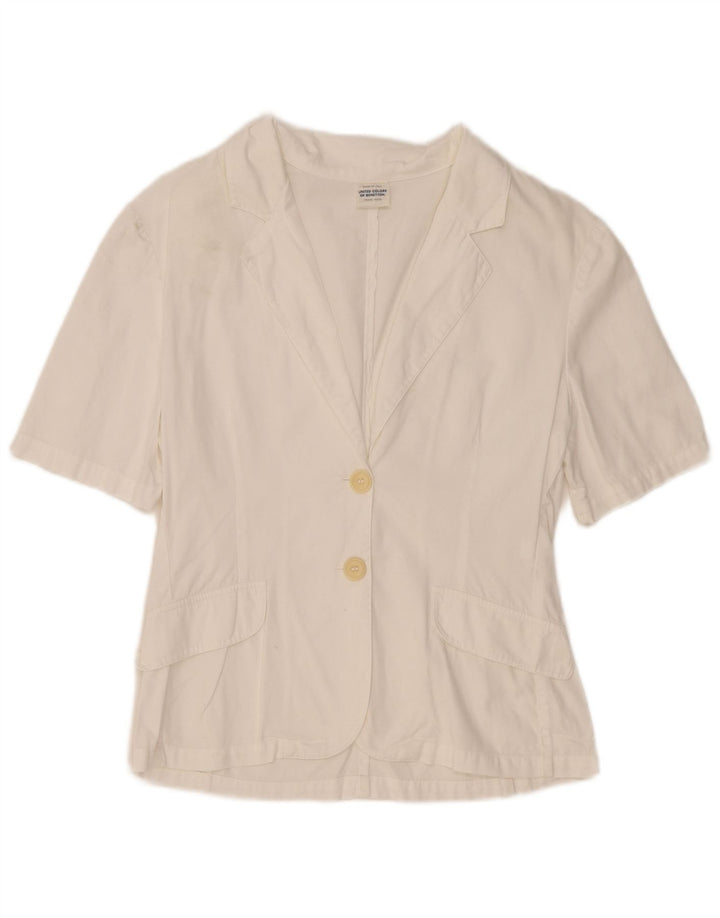 Top cardigã feminino de manga curta Benetton IT 42 algodão branco médio