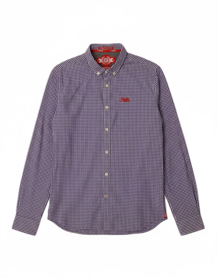 Camisa masculina SUPERDRY grande algodão guingão azul