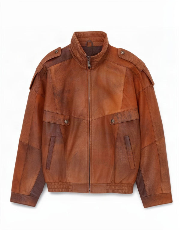 Jaqueta de couro militar masculina vintage UK 36 pequena marrom