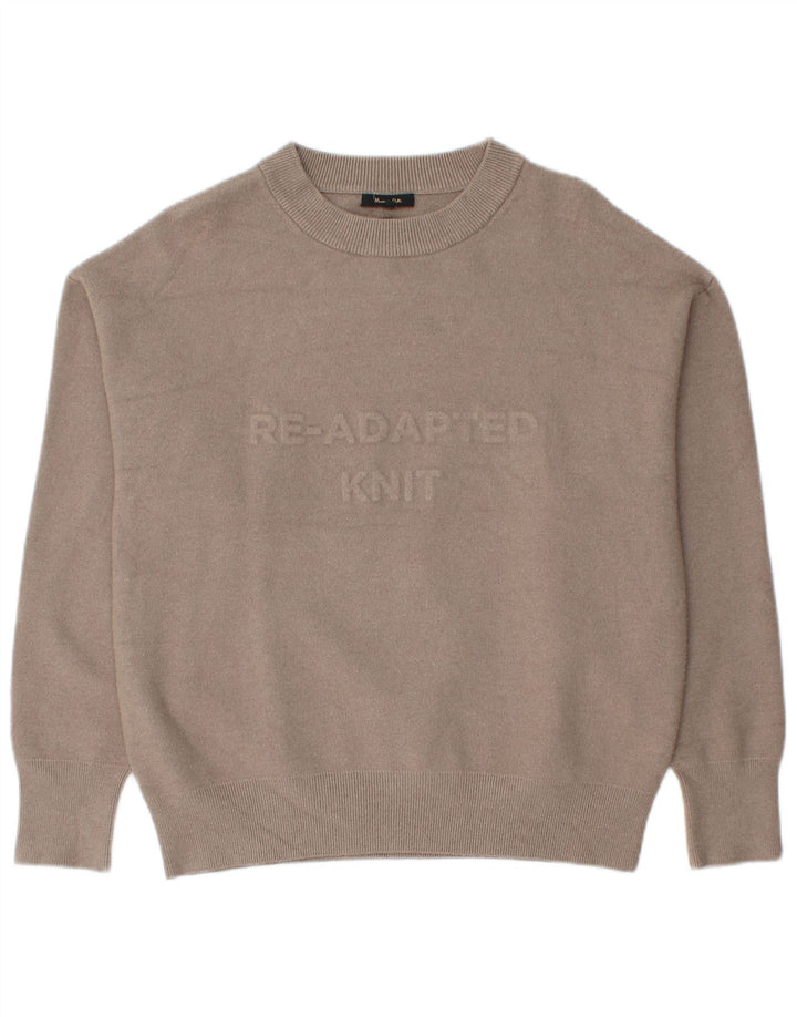 Suéter feminino Massimo Dutti com gola redonda e gola redonda Reino Unido 14 médio bege