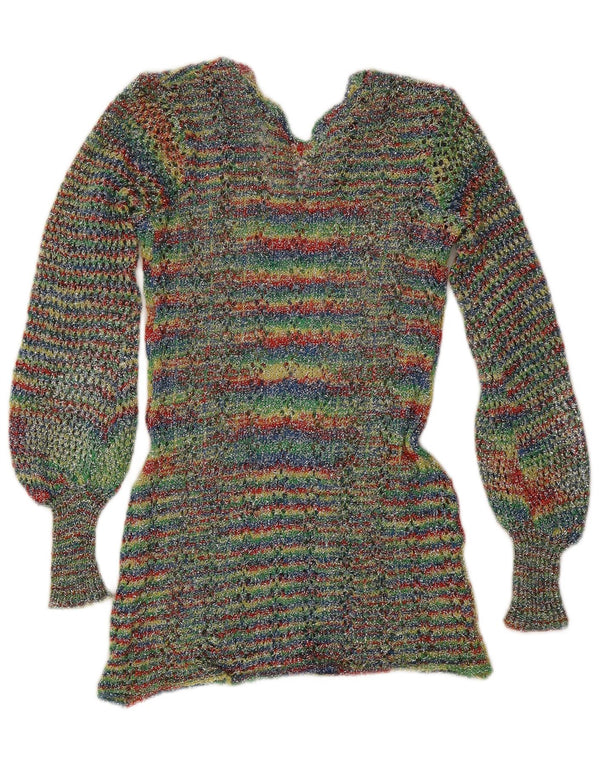 Suéter feminino vintage com decote em V UK 4 XS listrado multicolorido