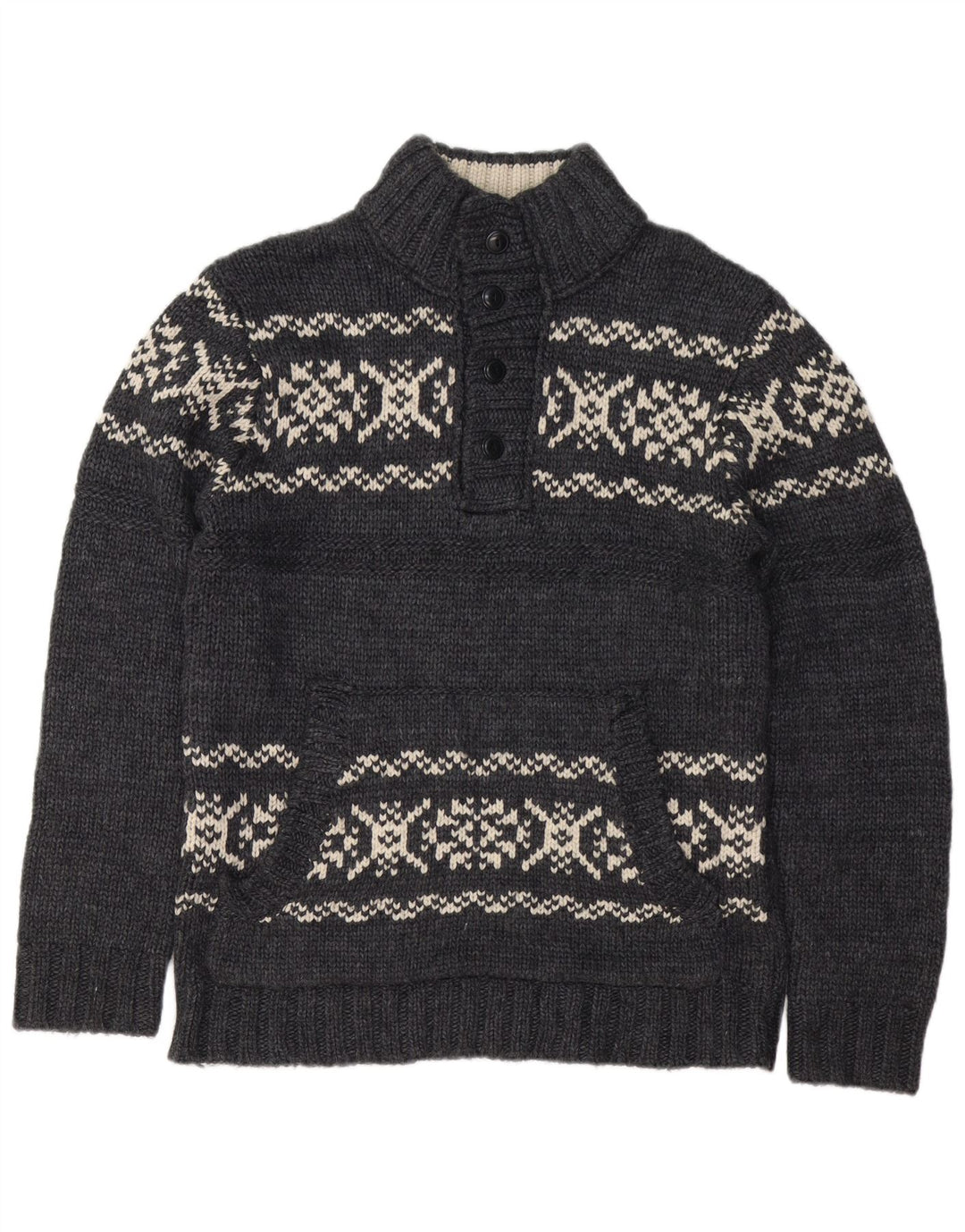 Suéter masculino Dockers com gola e botão grande cinza Fair Isle acrílico