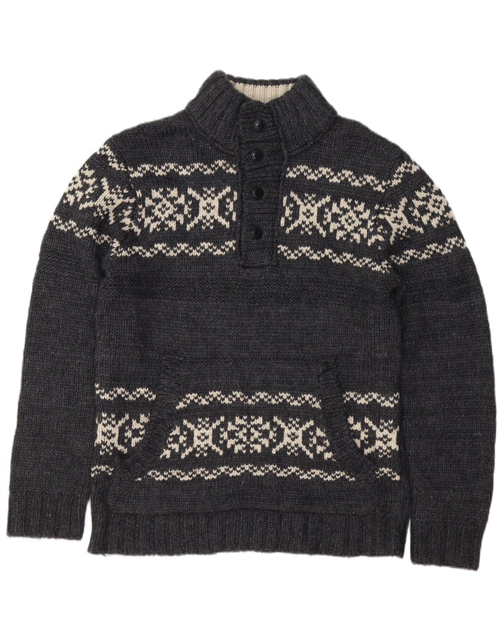 Suéter masculino Dockers com gola e botão grande cinza Fair Isle acrílico