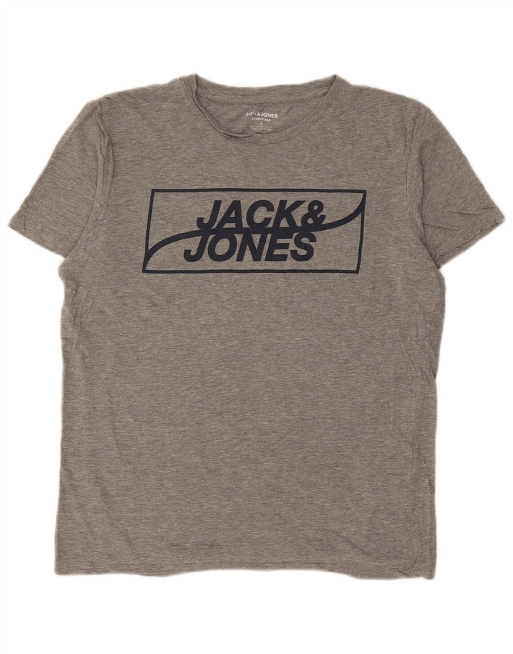 Camiseta masculina gráfica Jack & Jones Top pequeno algodão cinza