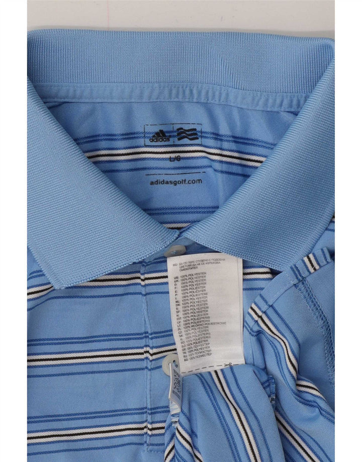 Camisa polo masculina Adidas grande poliéster listrado azul