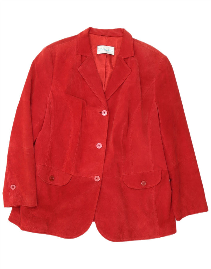 Jaqueta blazer feminina vintage de camurça com 3 botões Reino Unido 26 5XL couro vermelho