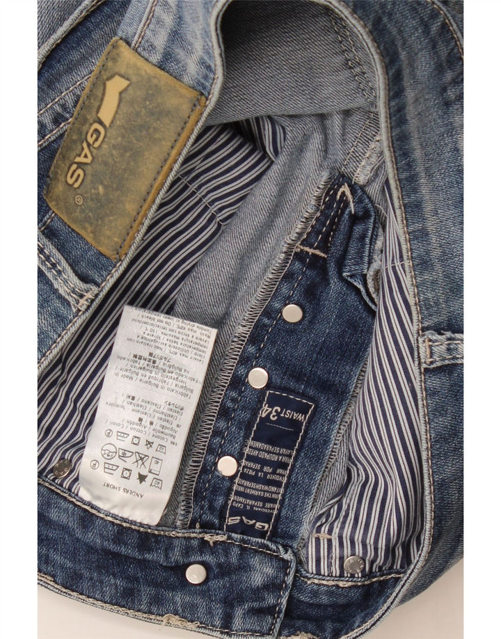 Shorts jeans masculino desgastado Gas W34 grande algodão azul