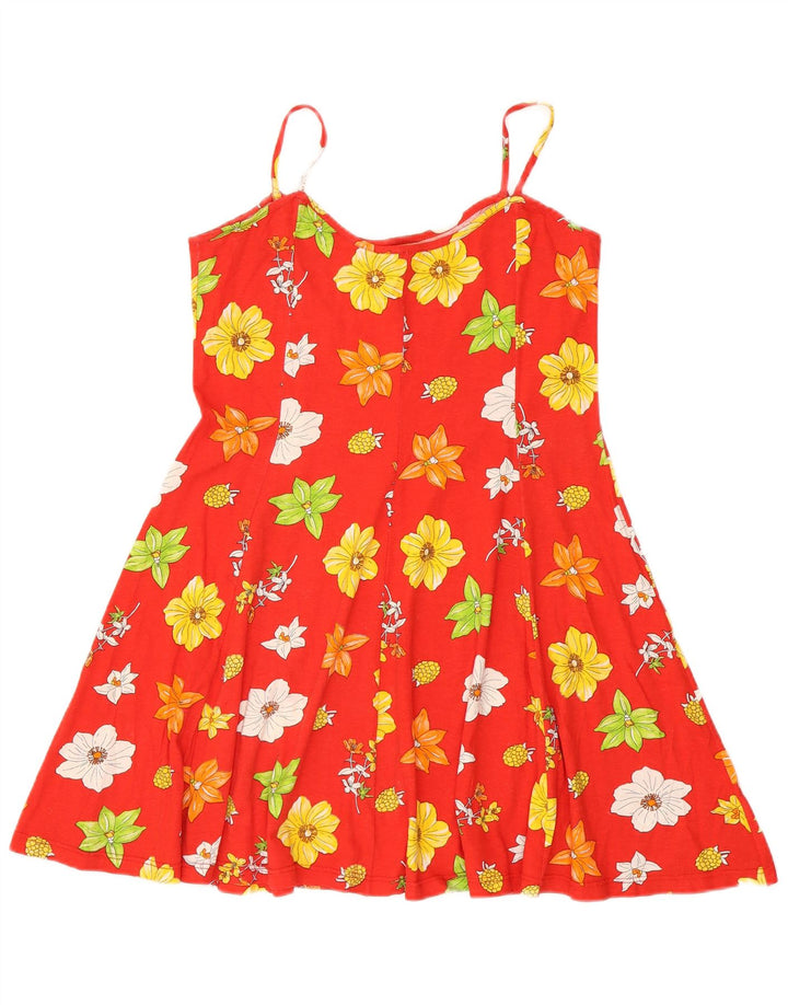 Vestido de verão feminino vintage Reino Unido 12 algodão floral vermelho médio