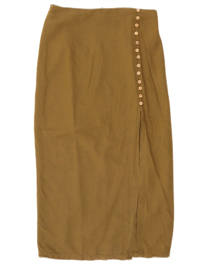 Saia midi feminina de cintura alta Zara médio W28 cáqui