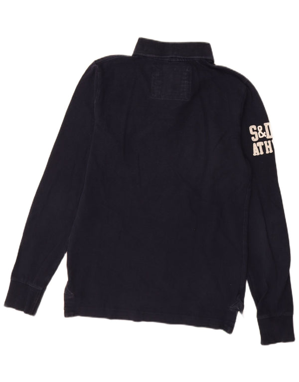 Camisa polo de rugby masculina Superdry com manga comprida gráfica azul marinho médio algodão