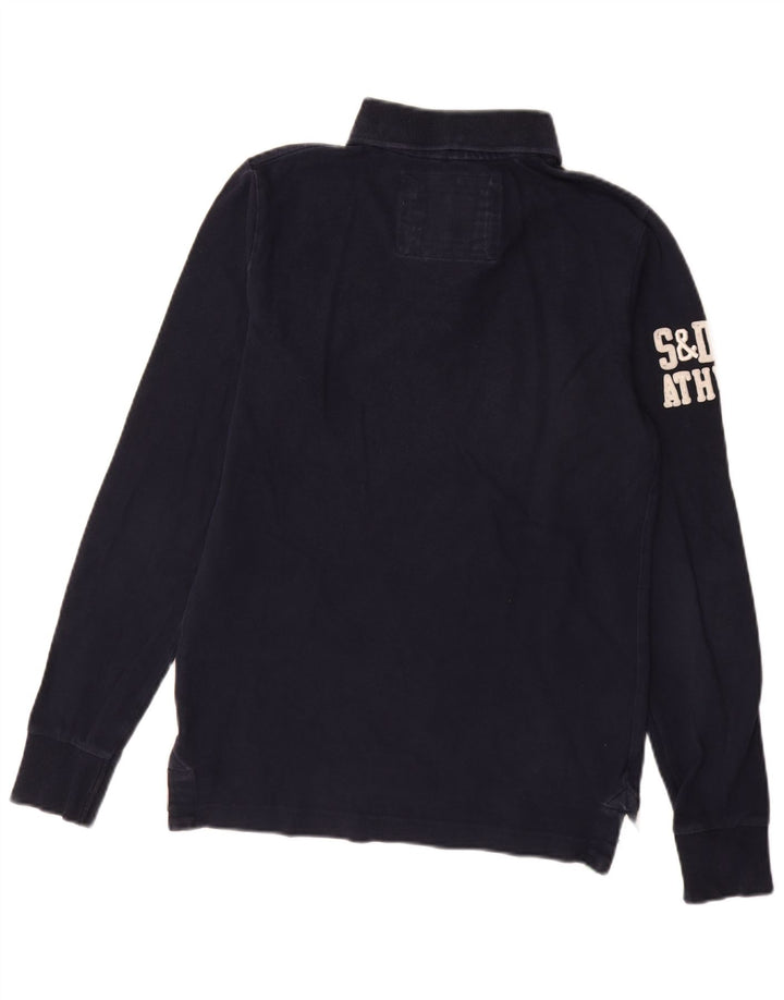 Camisa polo de rugby masculina Superdry com manga comprida gráfica azul marinho médio algodão