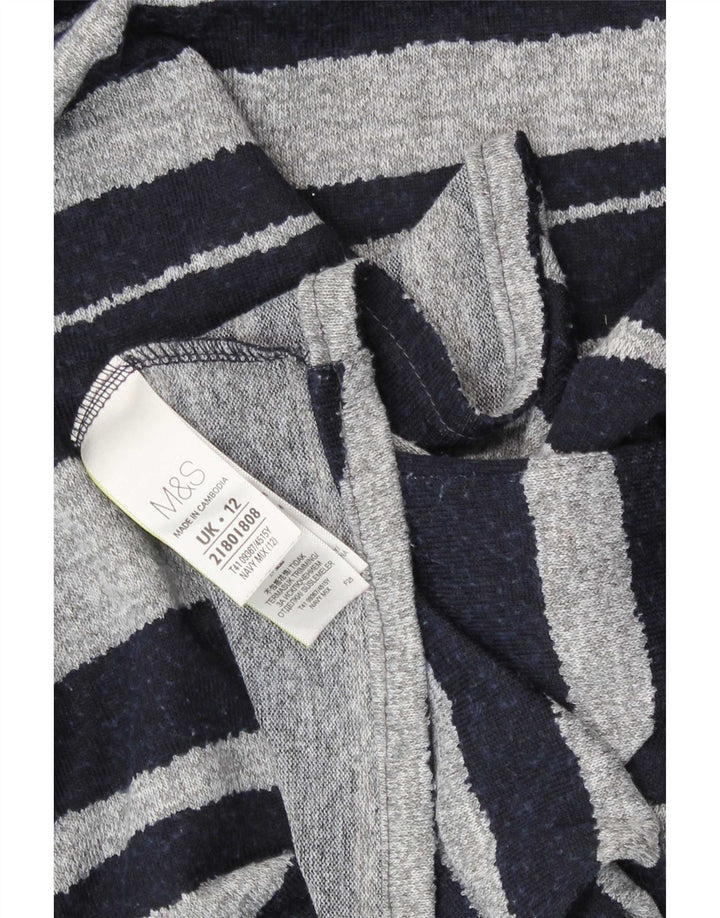 Top feminino Marks & Spencer manga comprida UK 12 listrado azul marinho médio
