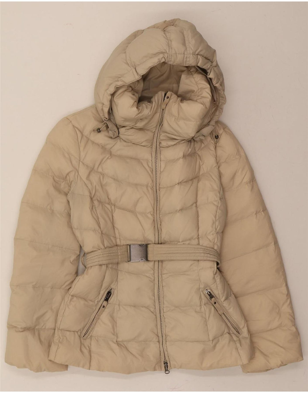 BENETTON Womens Hooded Padded Jacket IT 44 Medium Beige Polyamide Vintage Benetton and Second-Hand Benetton from Messina Hembry 