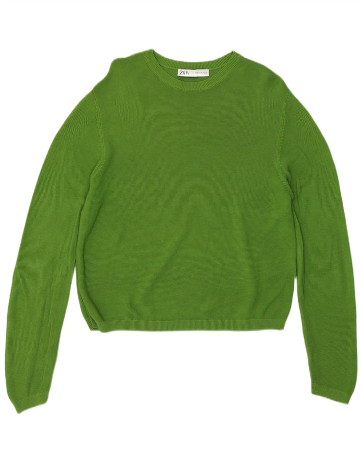 Suéter Zara feminino com gola redonda, Reino Unido 14, viscose verde médio