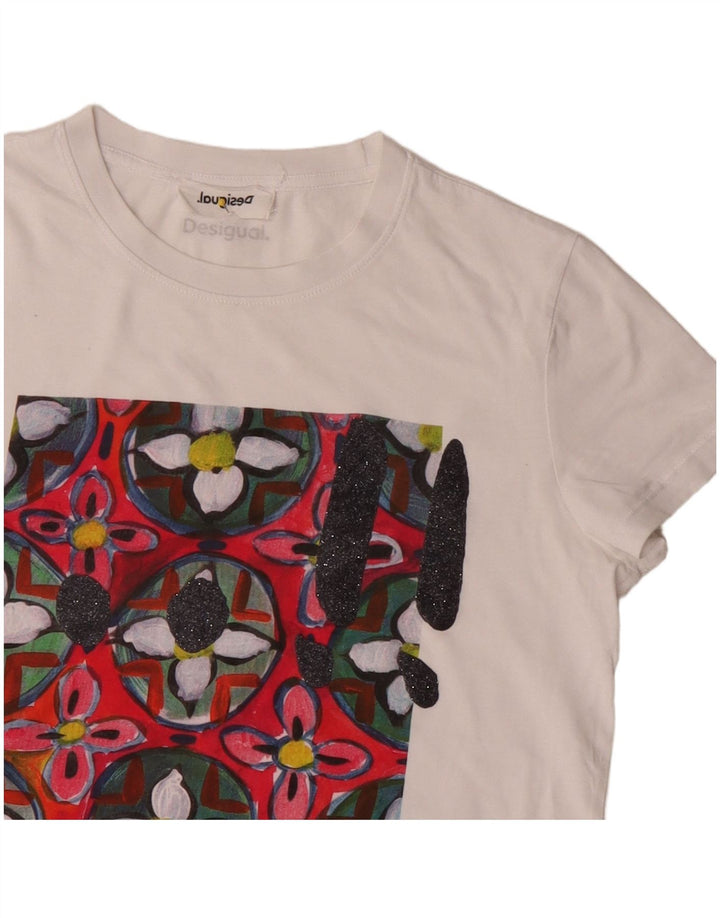 Desigual Camiseta feminina gráfica Top UK 12 Médio Branco