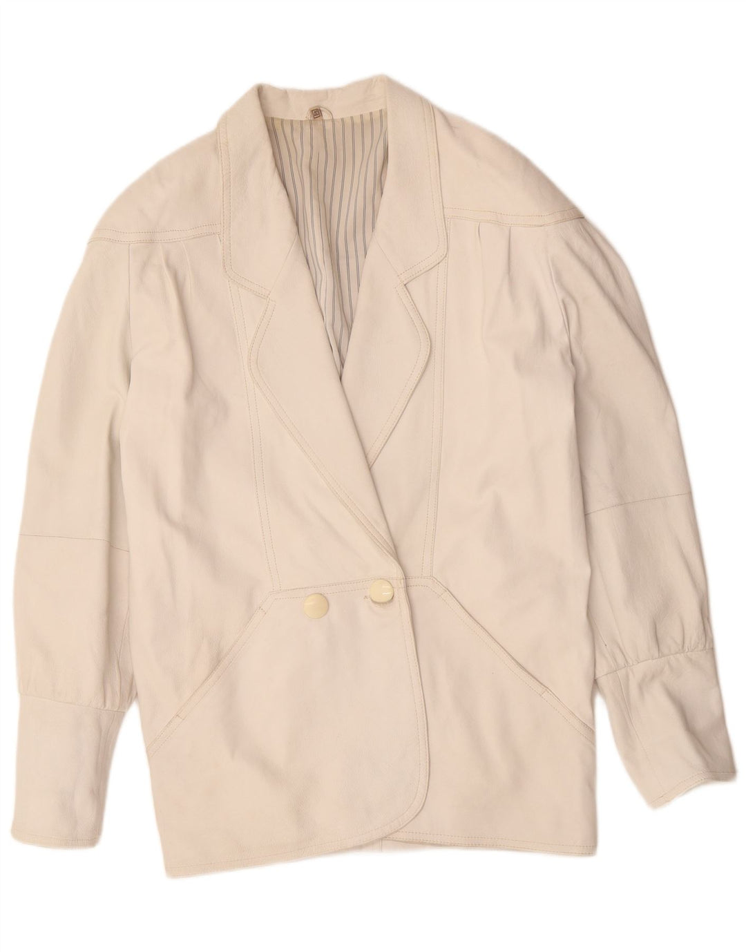 Casaco feminino de couro superdimensionado VINTAGE EU 40 couro branco médio