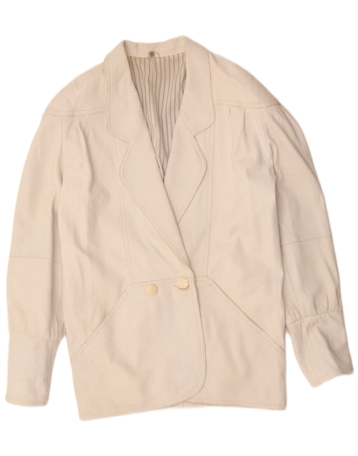 Casaco feminino de couro superdimensionado VINTAGE EU 40 couro branco médio