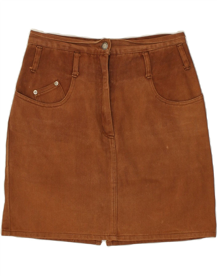 Saia jeans feminina VINTAGE EU 40 médio W28 algodão marrom