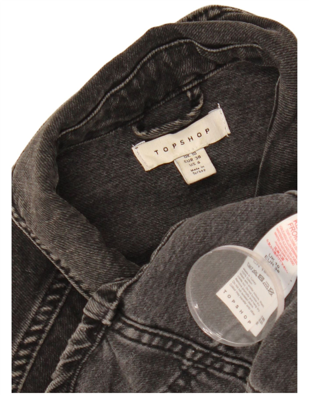 Jaqueta jeans feminina superdimensionada TOPSHOP Reino Unido 10 algodão preto pequeno