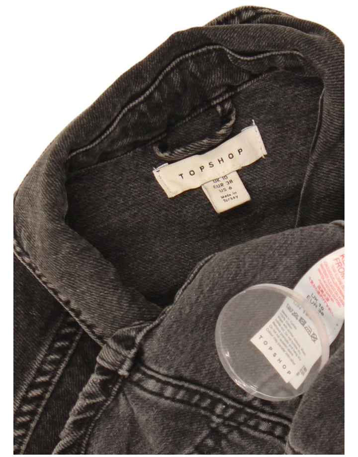 Jaqueta jeans feminina superdimensionada TOPSHOP Reino Unido 10 algodão preto pequeno