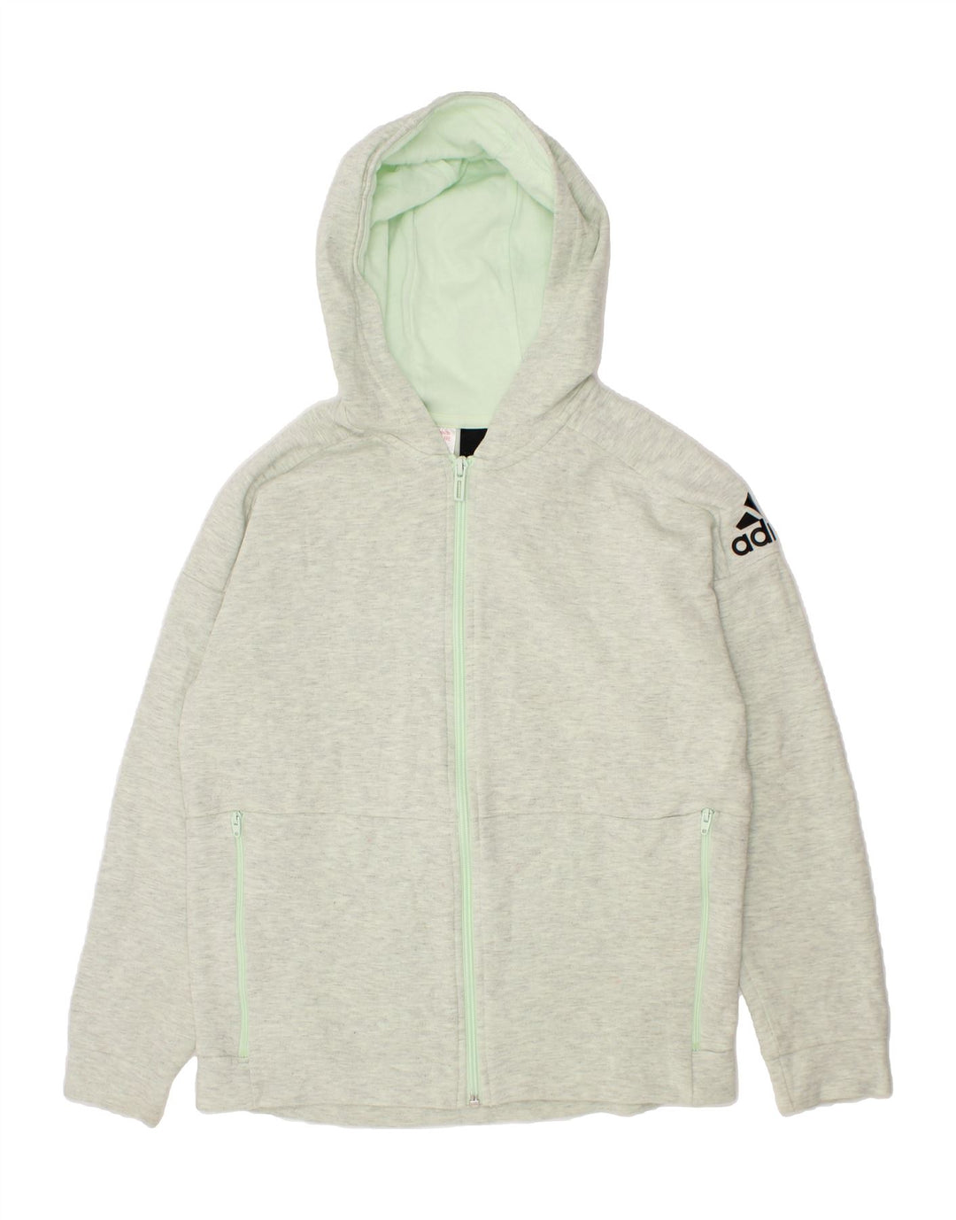 ADIDAS Girls Zip Hoodie Sweater 11-12 Years Grey Flecked Cotton Vintage Adidas and Second-Hand Adidas from Messina Hembry 