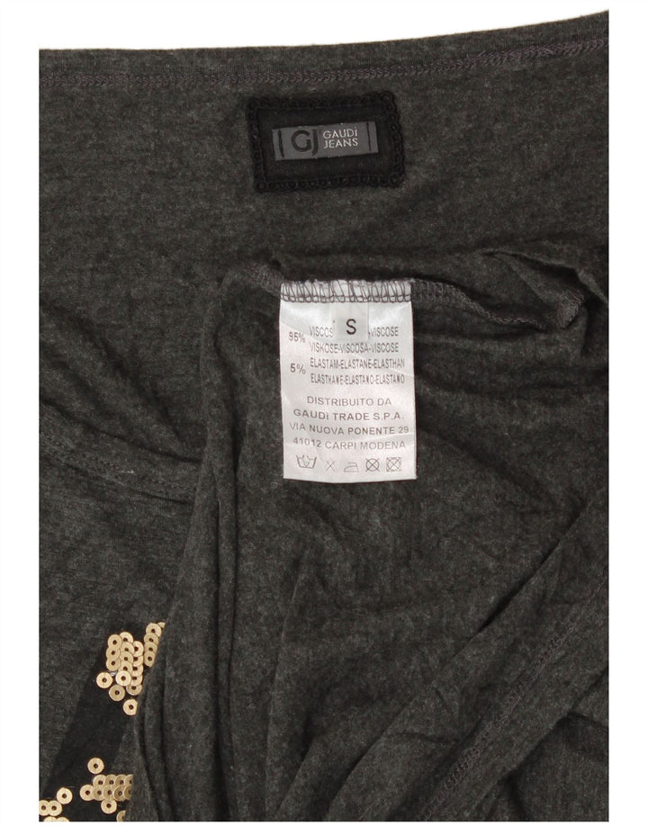 Gaudi Top gráfico feminino oversized manga comprida Reino Unido 10 viscose cinza pequena