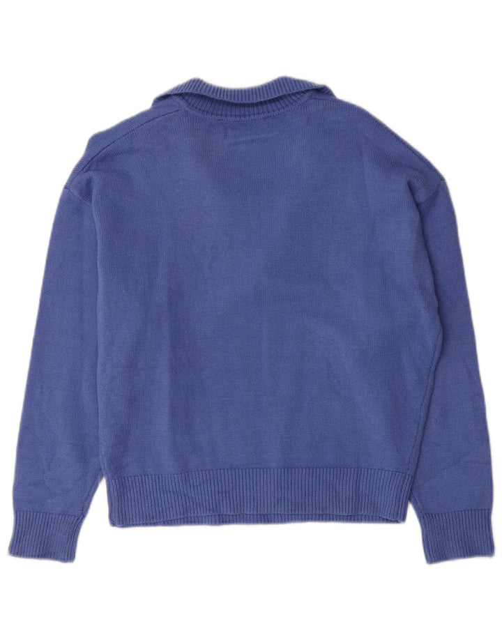 Suéter feminino Zara com gola polo e viscose azul médio UK 14