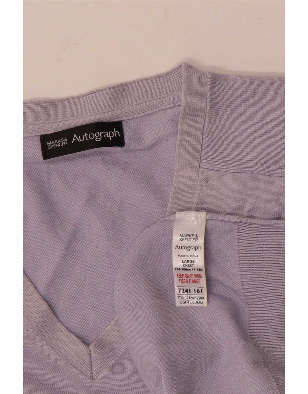Suéter masculino Marks & Spencer Autograph com decote em V grande algodão azul
